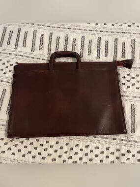 VINTAGE 80s Hit Structured Smooth Leather Slim Briefcase Portfolio Bag